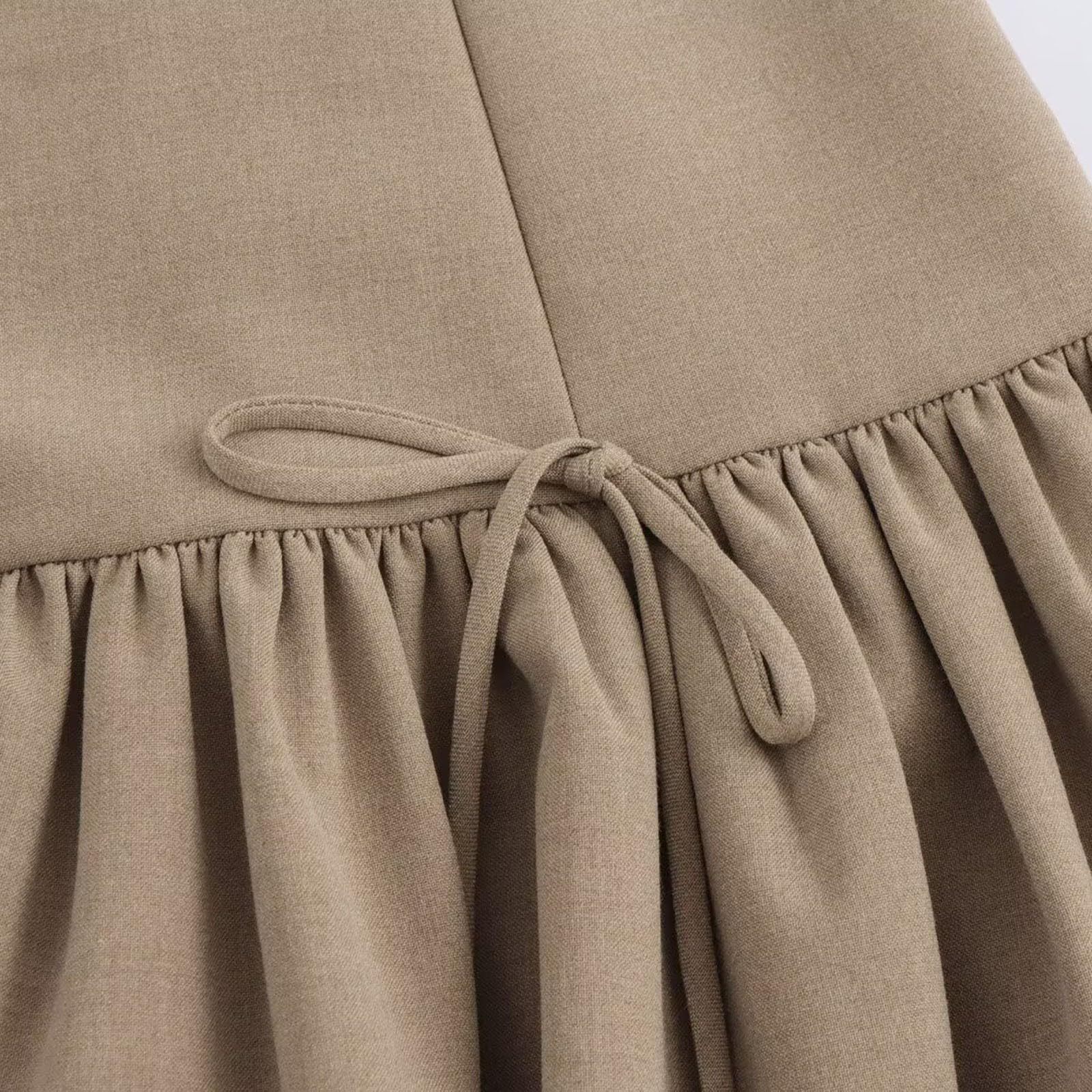 Categoría de producto Vestido Casual Mujer - Vestido de mujer con detalle plisado Cinturón Corte A Línea Liso Cuello Redondo Cremallera Espalda Mini Vestido
