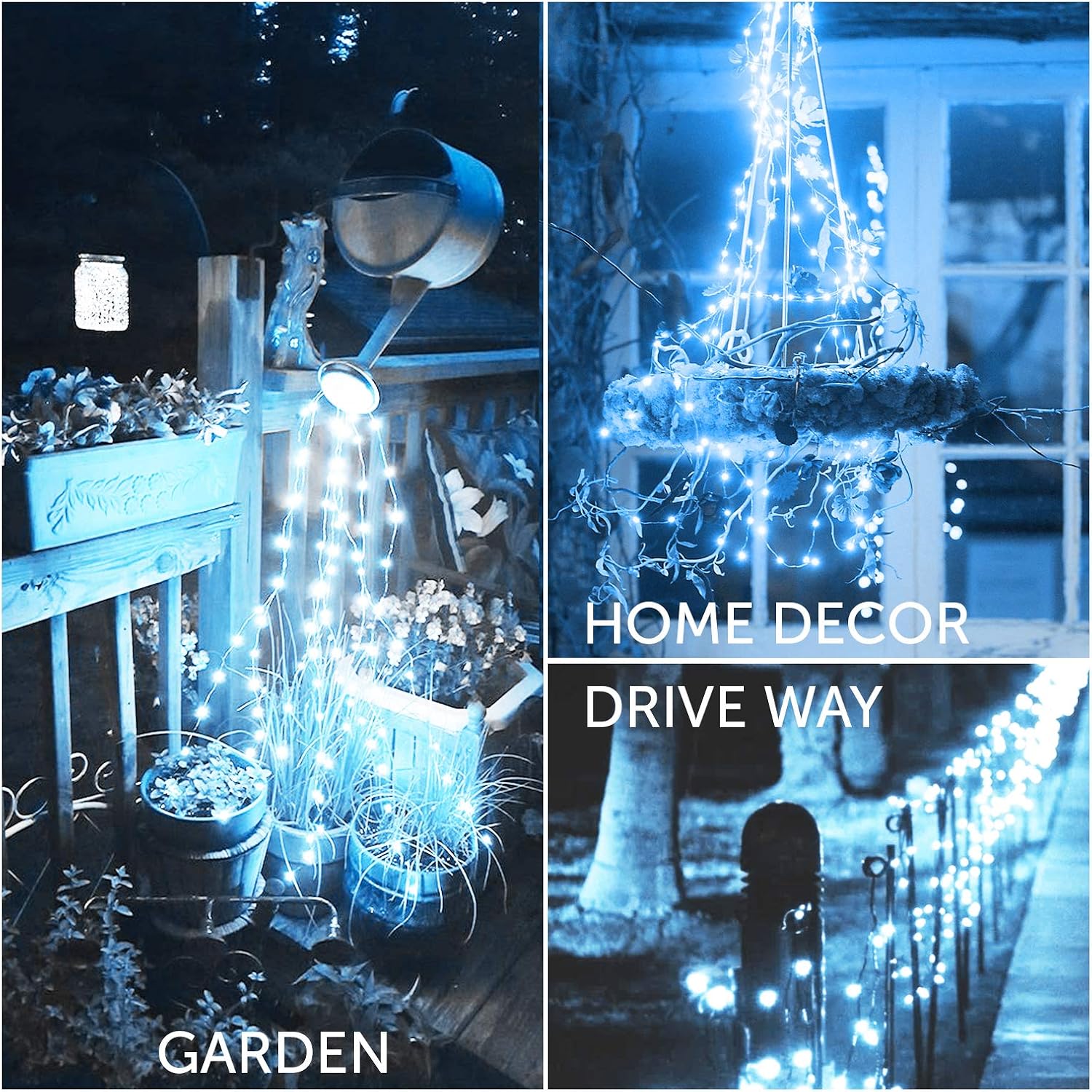 AMZNian Set of 2 Solar Powered 100-LED String Lights, Blue Copper Wire Fairy Lights, Decoration Garden Lights, Solar Christmas Lights for Outdoor