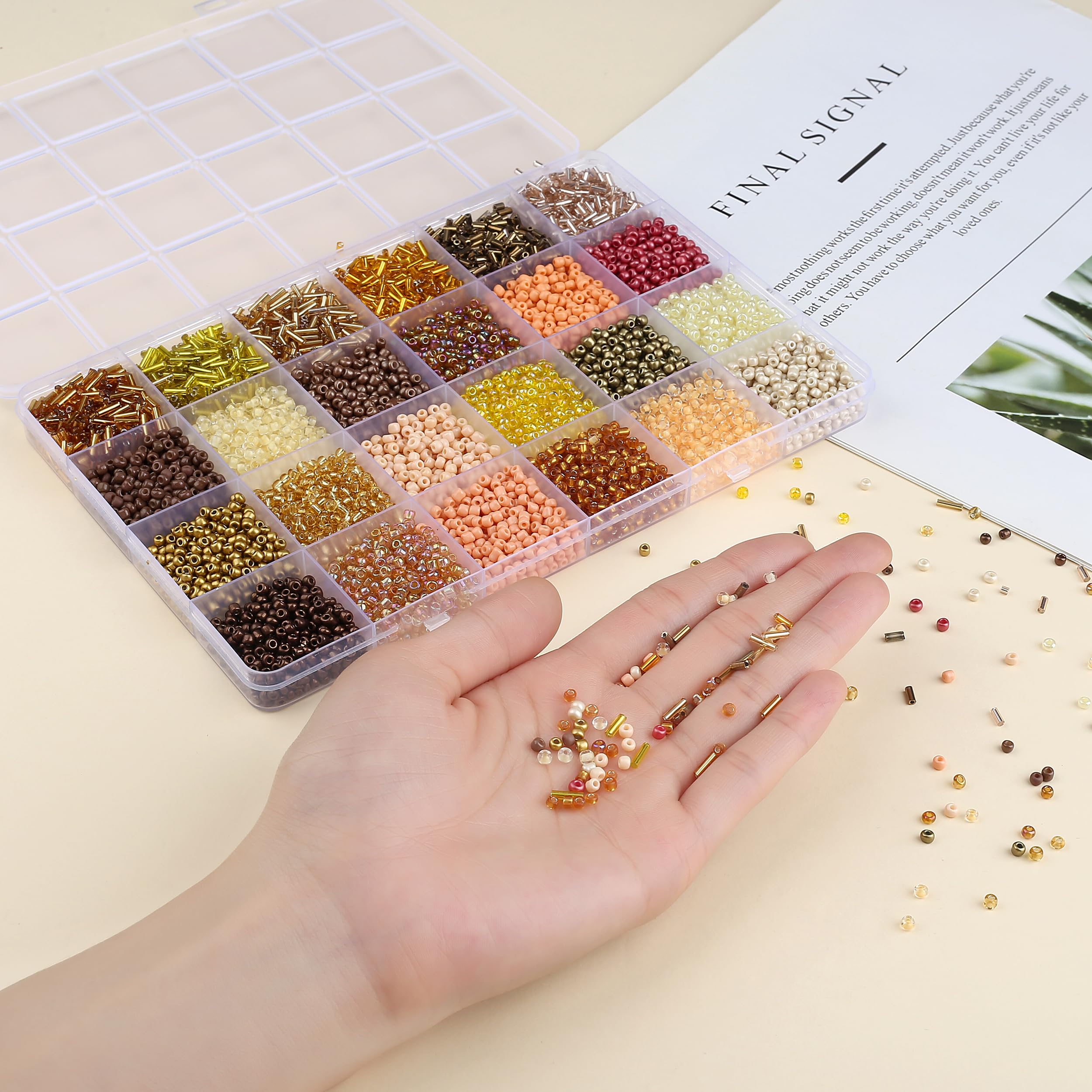Gold Glass Seed Beads Kit - 7500pcs for Crafting -2