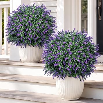 27"Faux outdoor plants Lavender 2 Set of Topiary Fake Artificial Bushes