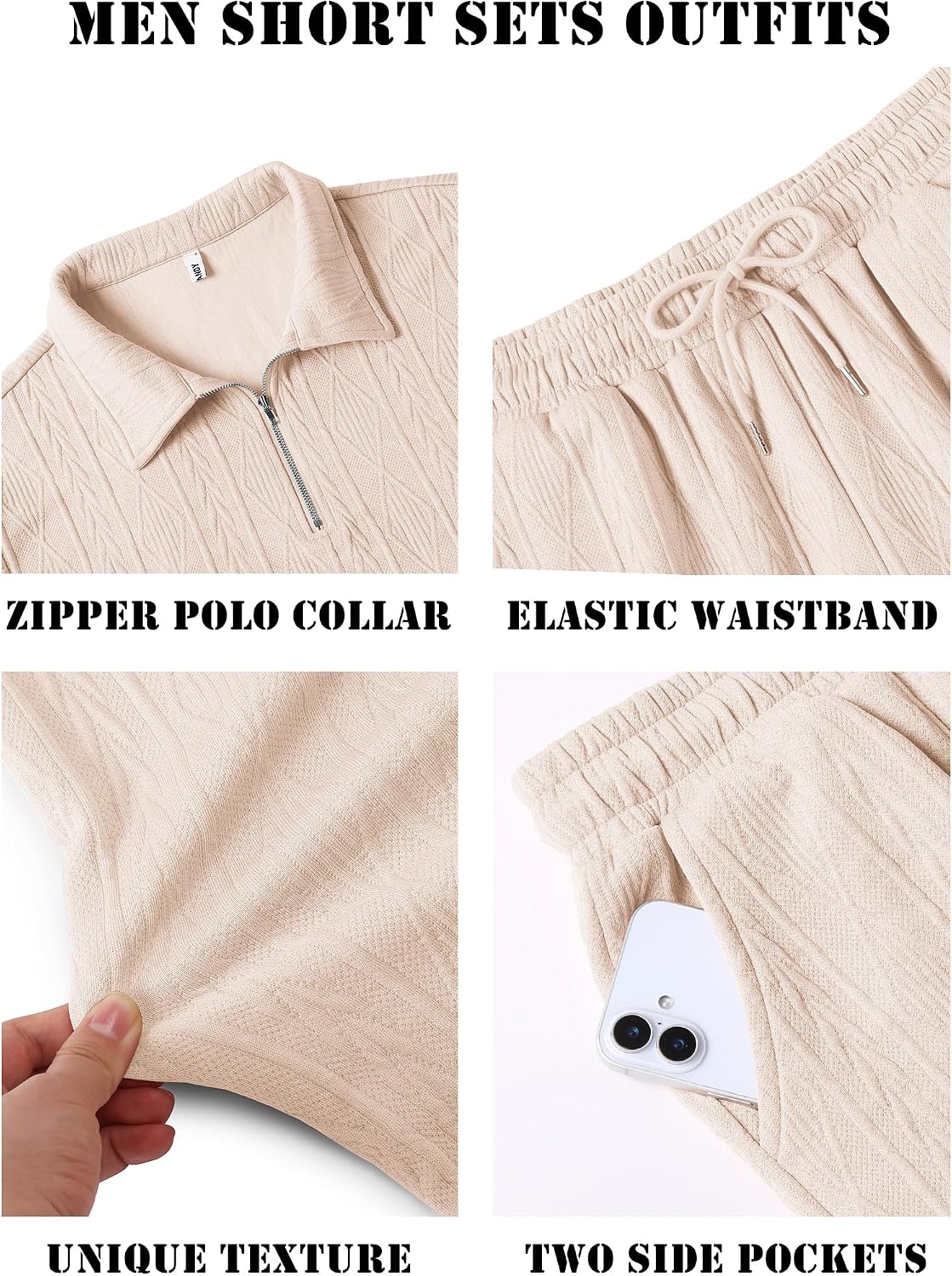 COOFANDY Men's 2 Piece Set Summer Beach Vacation Outfits Quarter Zip Polo Shirt and Shorts Sets