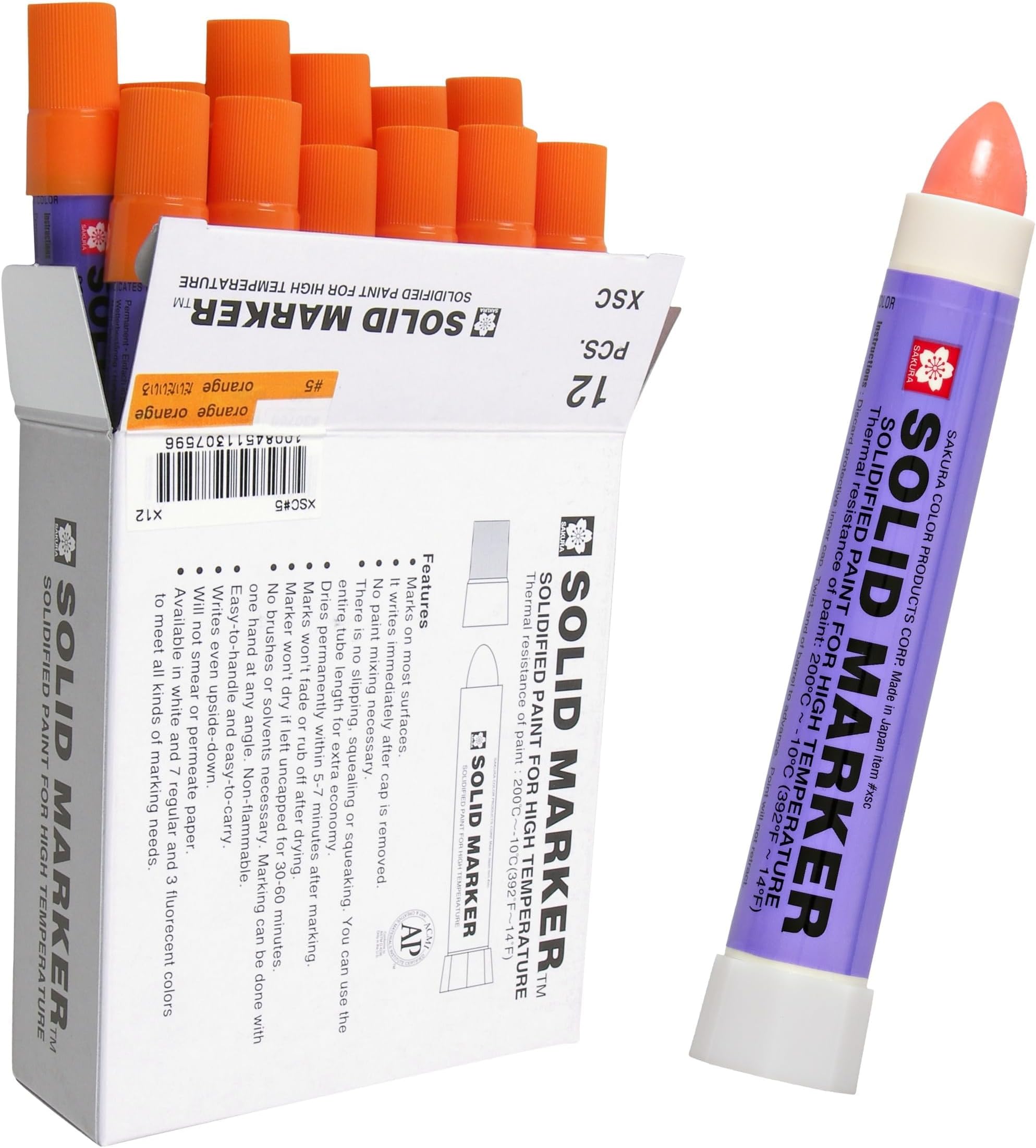 SAKURA Solid Paint Markers - Permanent Marker Paint Pens - Window, Wood, & Glass Marker - Orange Paint - 12 Pack