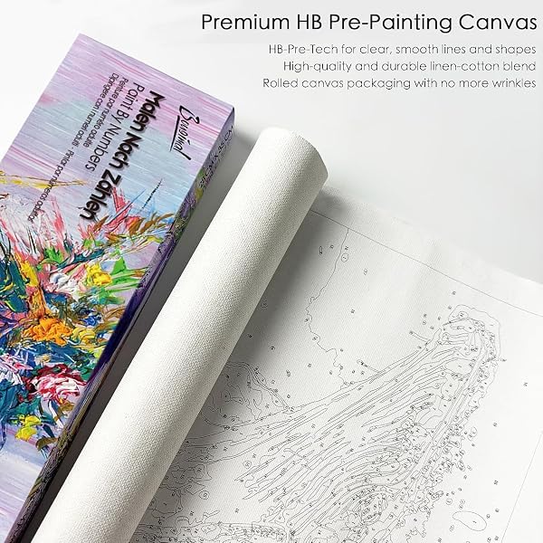 Bougimal Dipingere con i Numeri Adulti Paesaggio, Kit per dipingere con i Numeri con pennelli e pigmento Acrilico Regalo, Fiori colorati 67, Senza Telaio 28 * 35 cm - 3