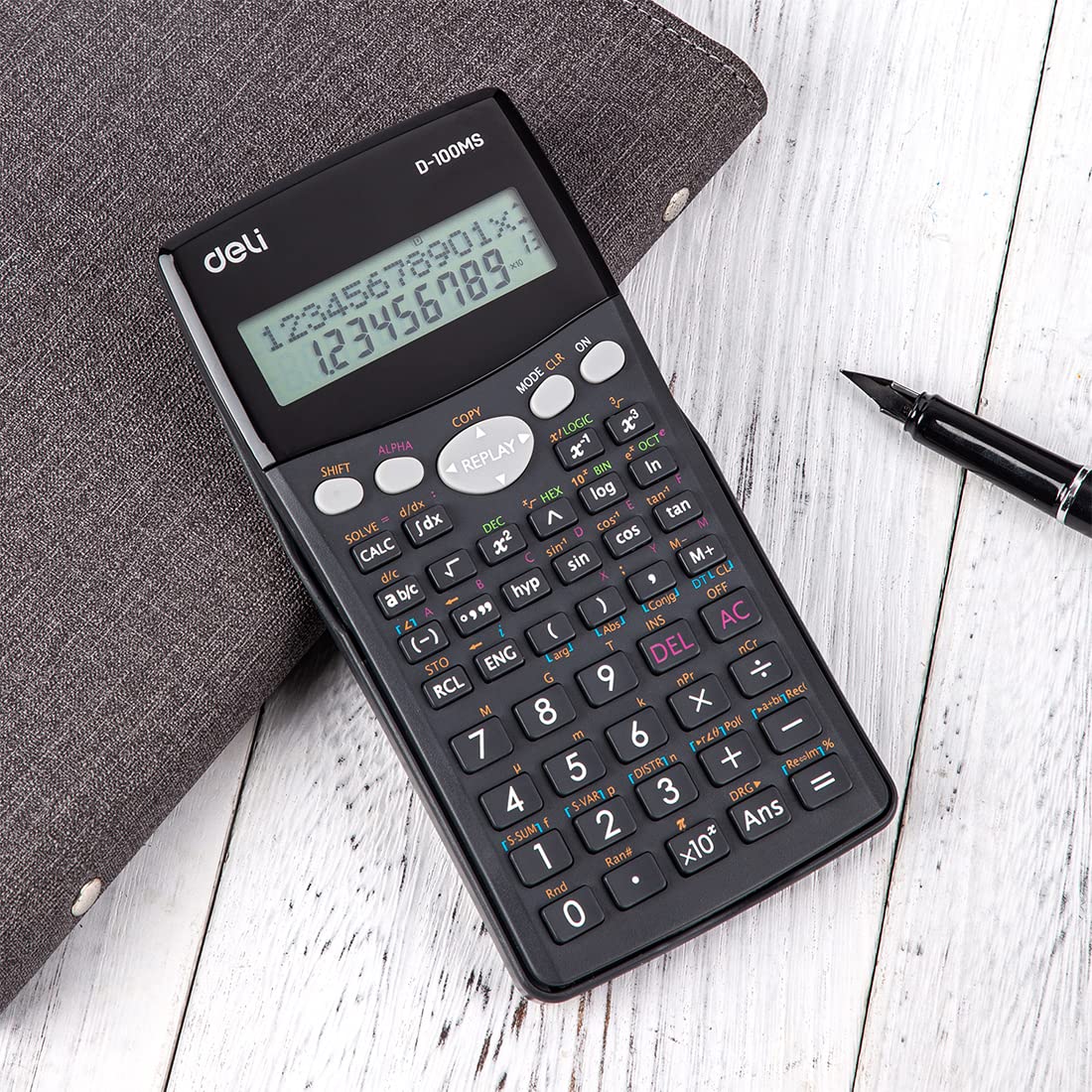 Deli WD-100MS Scientific Calculator with anti-break feature illustration