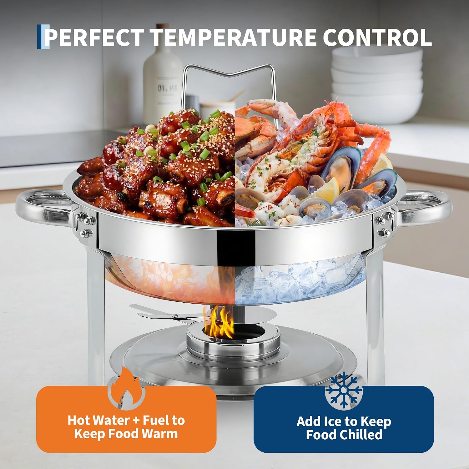 Garvee Round Chafing Dishes for Buffet, 6 QT Buffet Food Warmer Set 2 Pack