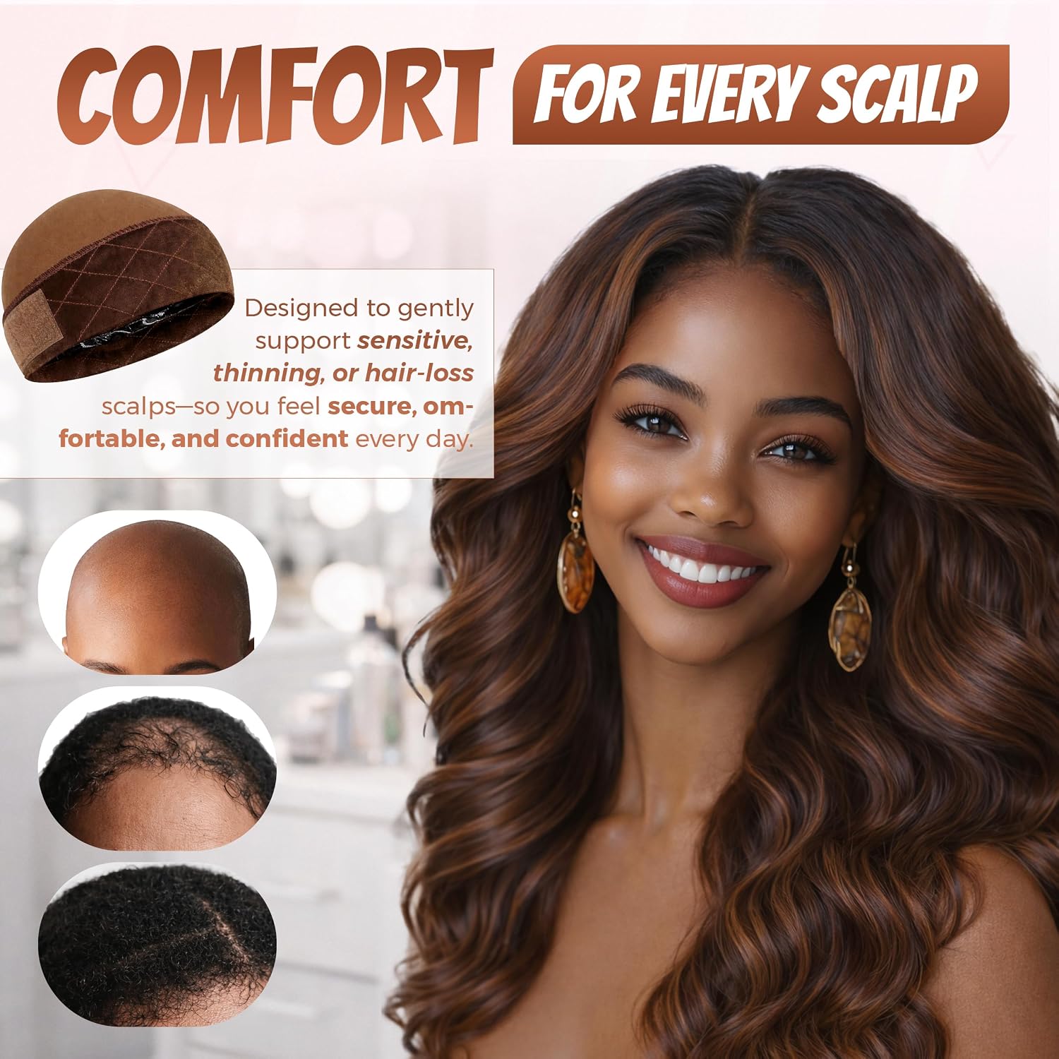 Wig Caps For Women Non Slip with Velvet Wig Grip Band - 2-in-1 Breathable Adjustable Wig Grip Cap For Glueless Wigs Securely in Place, Reusable Under Wig Cap, One Size Fits Most