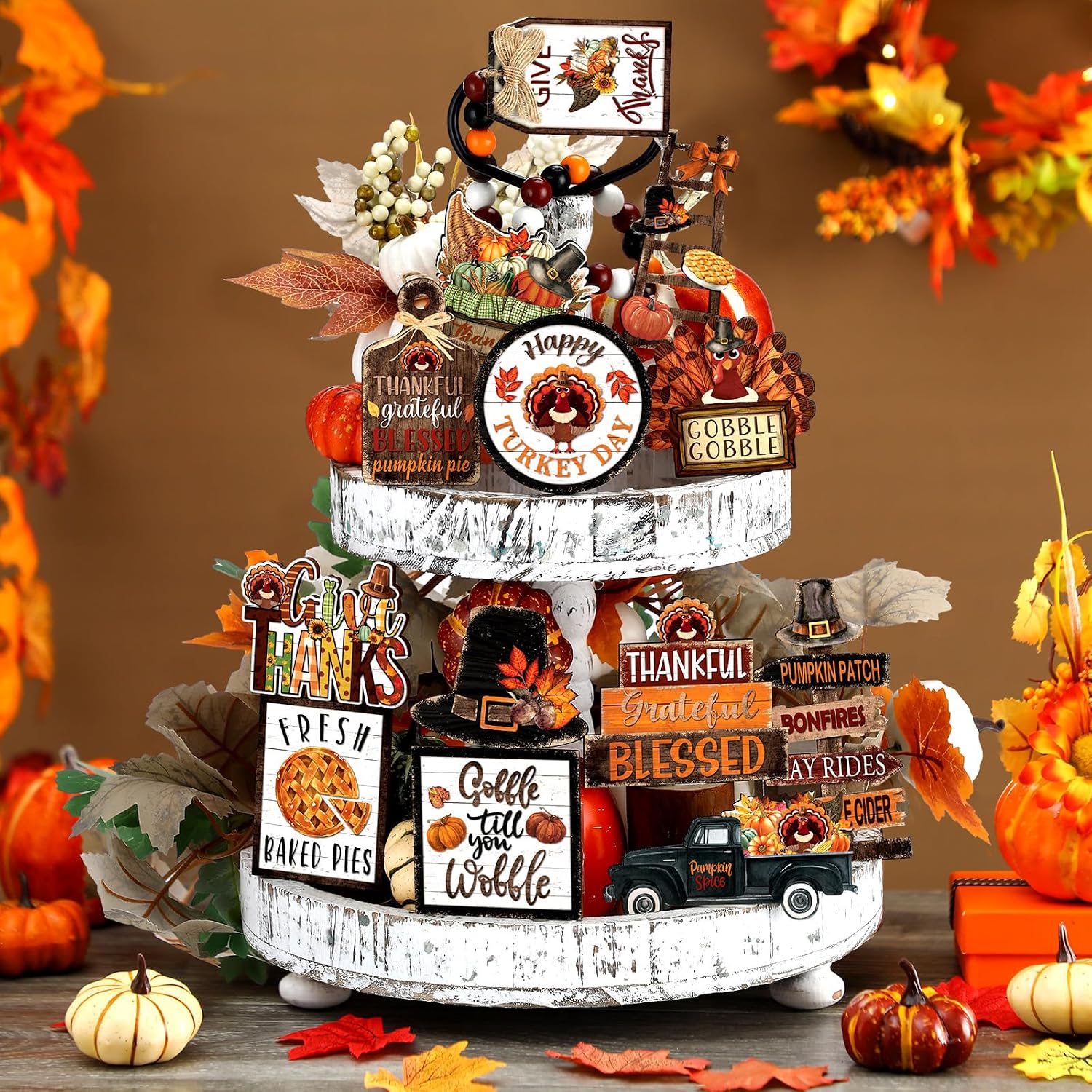 BBTO 18 Set Fall Tiered Tray Decor Rustic Farmhouse 3D Layered Wooden Signs image 5
