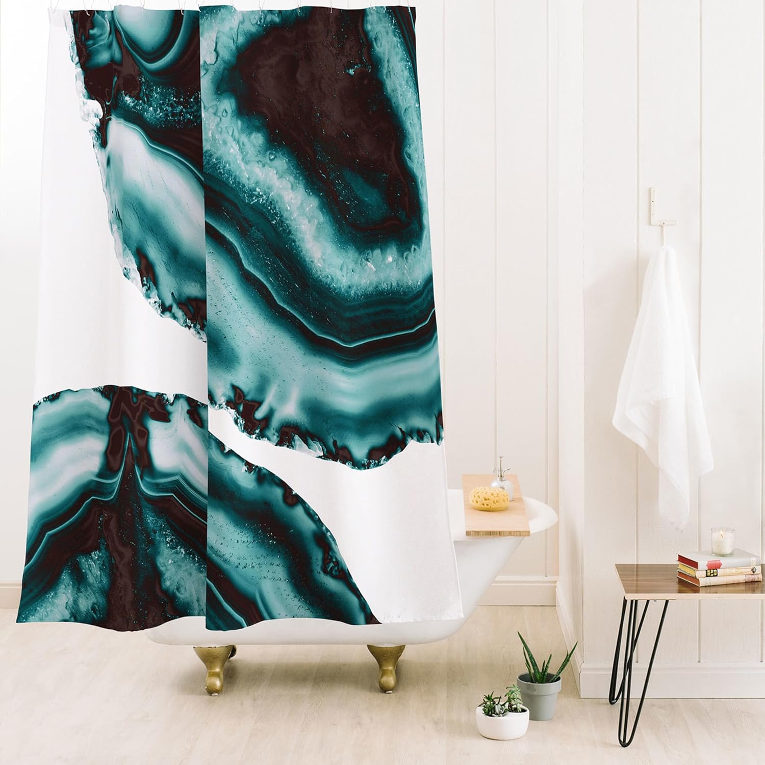 Society6 Shower Curtain - Bathroom Decor by Anita Bella Jantz - Extra Long Fabric Shower Curtains for Bathroom, 71" x 74", Turquoise Brown Agate 1
