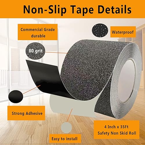 Miniatura 2 de Cinta de agarre, 4 pulgadas x 35 pies, cinta antideslizante resistente para escaleras, impermeable, antideslizante, para escaleras interiores y Gris
