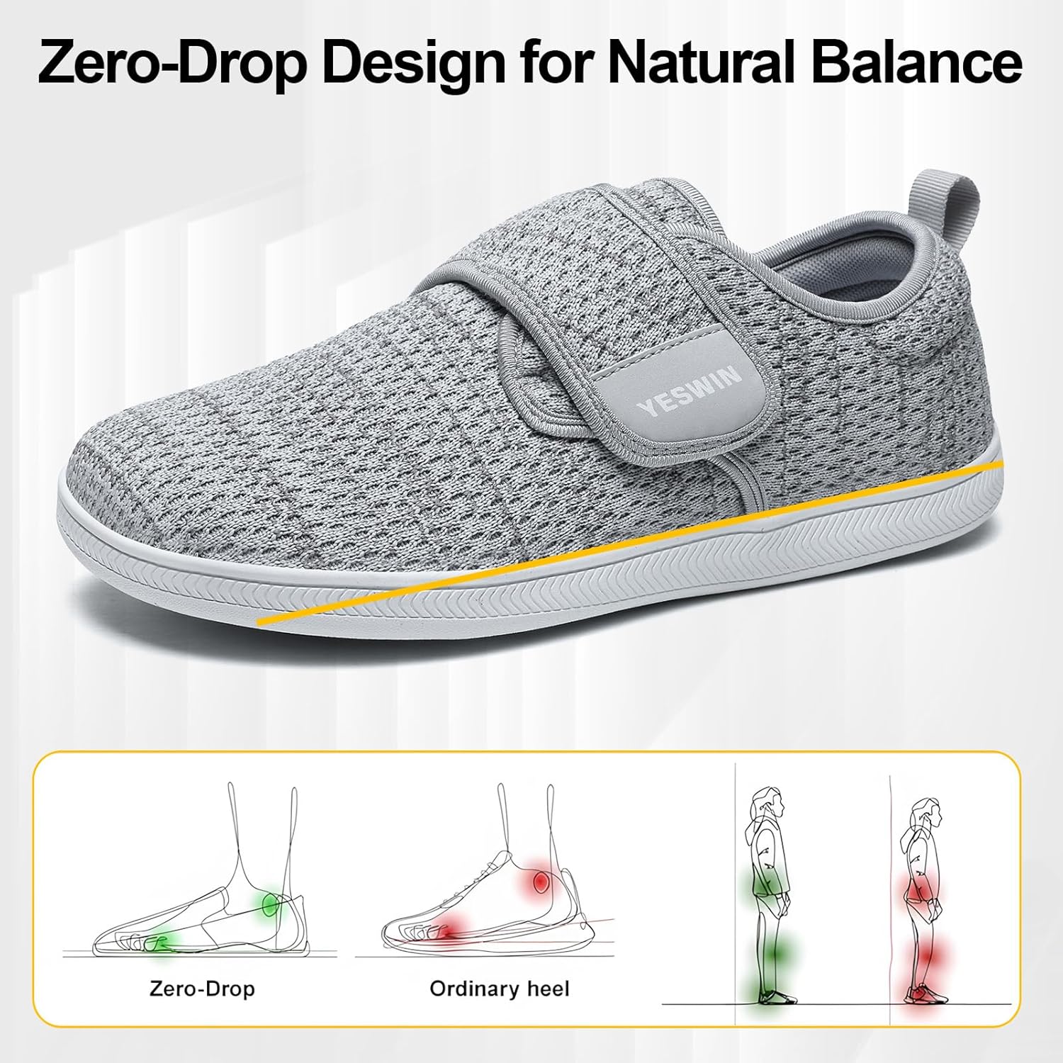 Diabetic Walking Shoes for Women Wide Toe Box Non Slip Comfortable Breathable Zero Drop Barefoot Shoe with Adjustable Strap for Neuropathy, Edema, Swollen Feet, Elderly, Pregnancy - Image 5