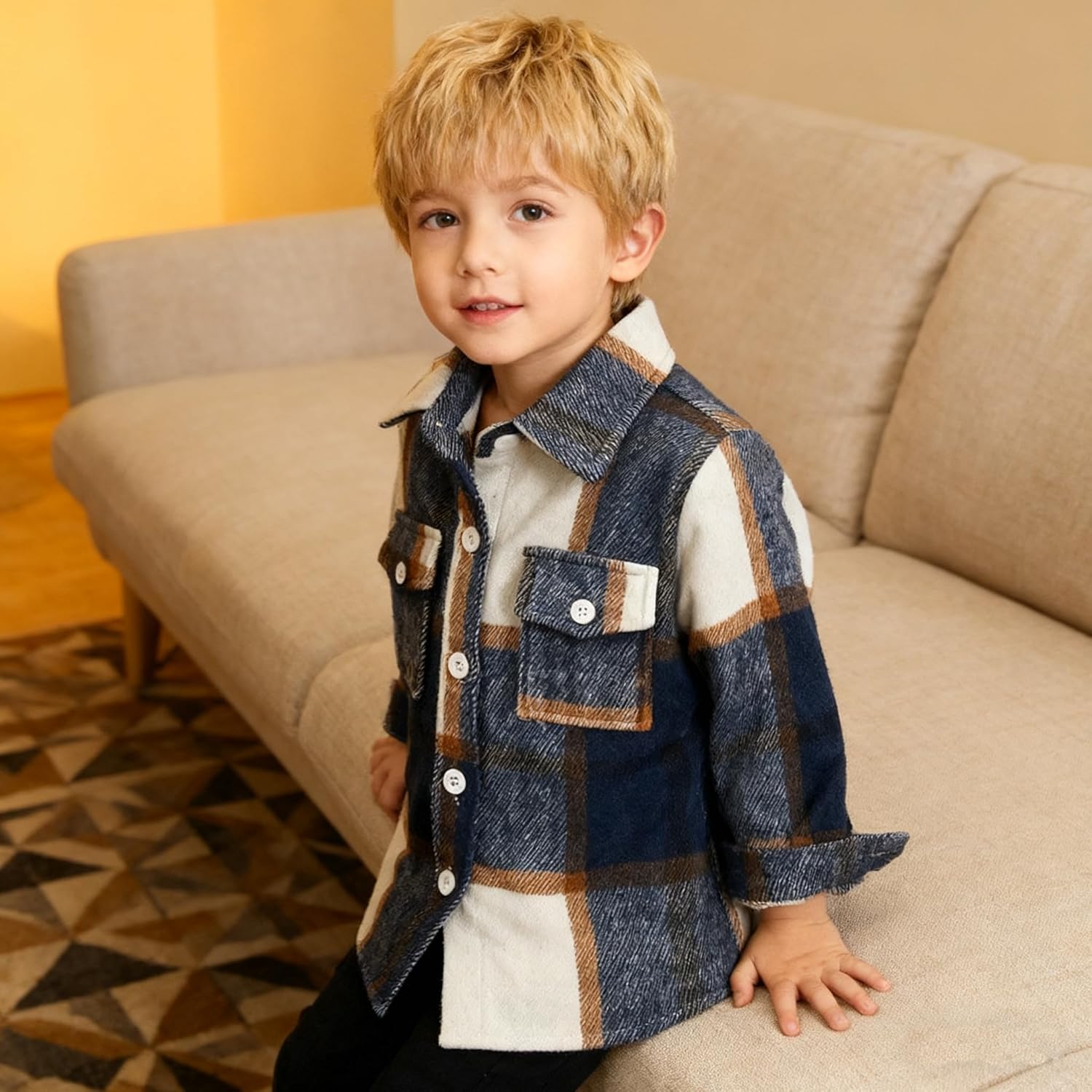 Feidoog Toddler Baby Boys Plaid Shirts Jacket Long Sleeve Lapel Button Down Top Outwear Clothes - Image 7