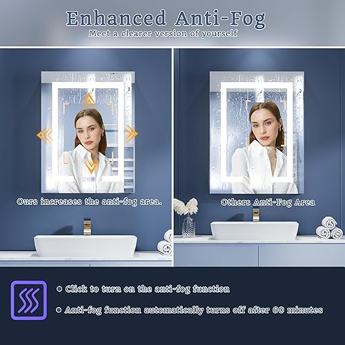 Miniatura 5 de ExBrite Botiquín de baño iluminado con espejo, 28 x 30 pulgadas, botiquín empotrado o de superficie, desempañado, atenuación continua, cambio de