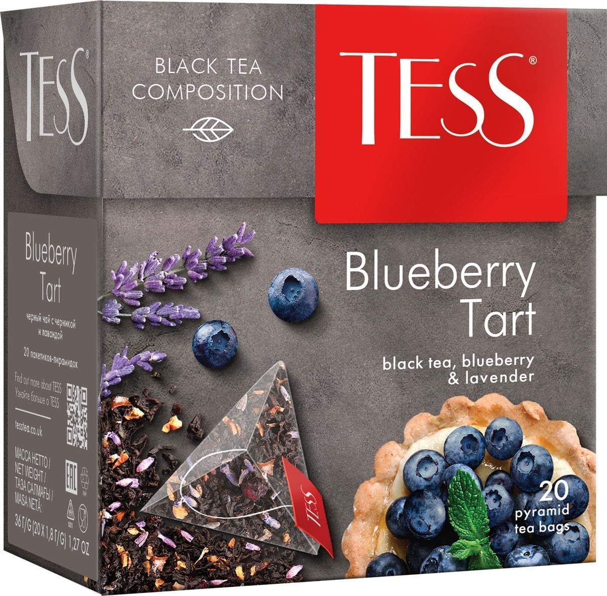 Blueberry Tart Black Tea Composition Blueberry and Lavander Leaf Tea in 20 Pyramid Sachets