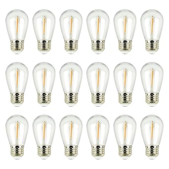 Newhouse Lighting Outdoor Weatherproof 2W S14 LED Filament String Light Bulbs Standard Base 18-Pack
