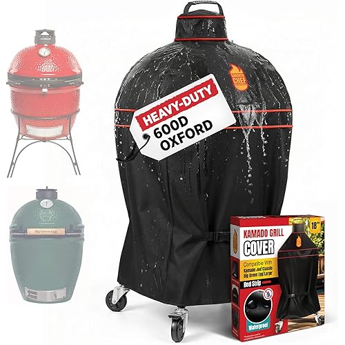 Grill Cover for Kamado Joe 18 Inches Red Strip – Heavy-Duty Waterproof BBQ Cover for Classic Joe – Durable Kamado Grill Accessories for Classic Series and BGE Large by Smoker Chef