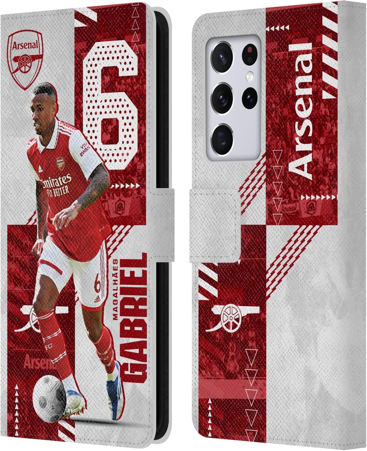 Head Case Designs Officially Licensed Arsenal FC Gabriel Magalhães 2022/23 First Team Leather Wallet Case Compatible with Samsung Galaxy S21 Ultra 5G