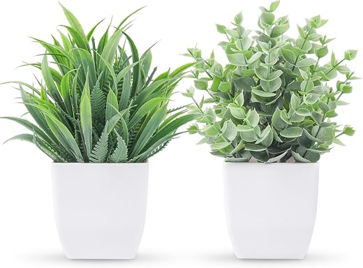 Der Rose 2 Packs Small Fake Plants Mini Artificial Potted Plants for Table Desk Home Bathroom Office Decor
