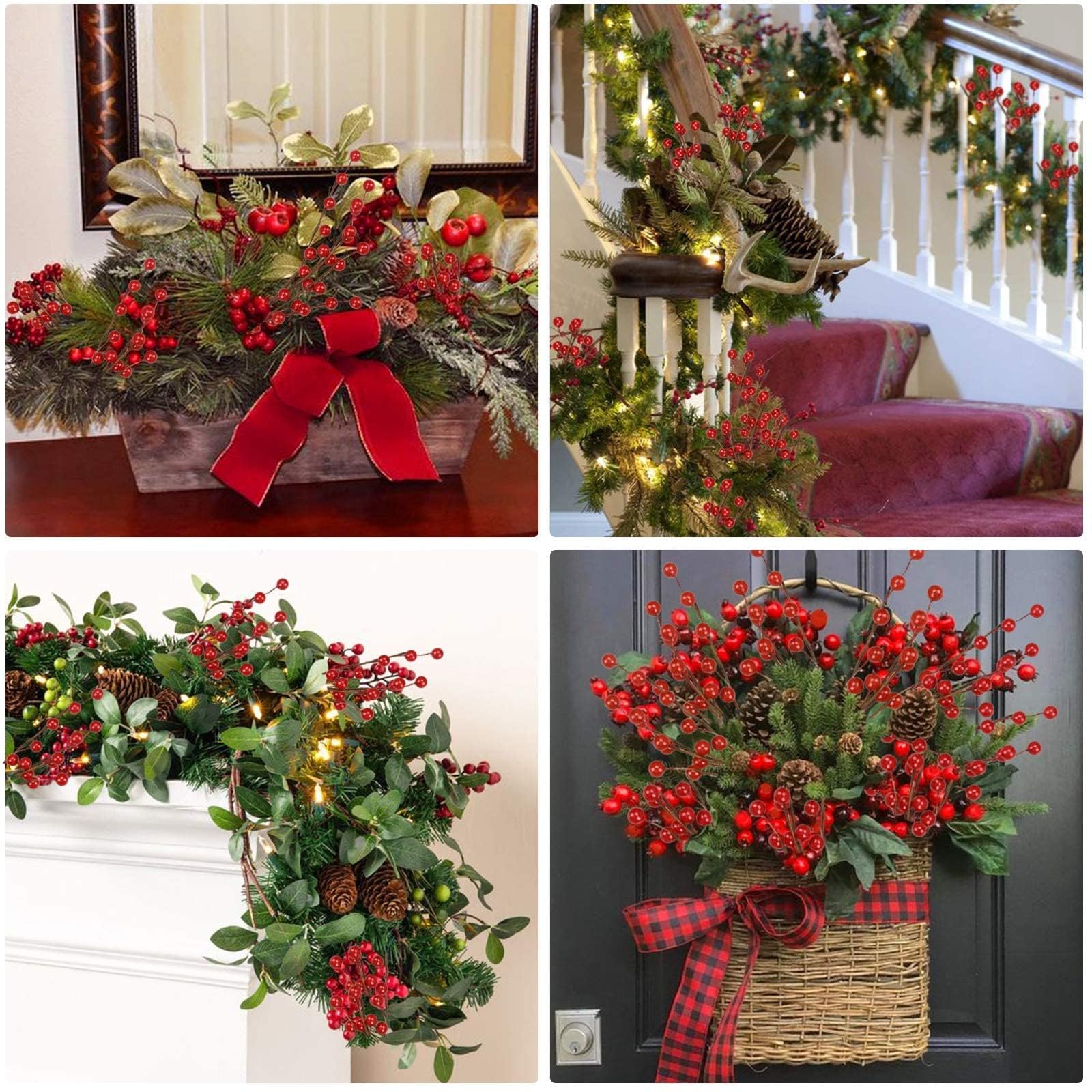 Künstliche rote Beerenstiele, 35,6 cm, künstliche Stechpalmenbeeren für Neujahr, Urlaub, Weihnachtsbaum, Vase, DIY-Kranz, Basteln, Heimdekoration, 12 Stück