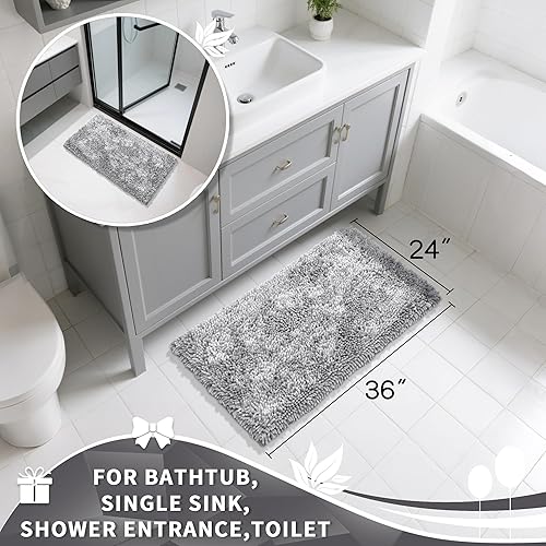 Miniatura 2 de Yimobra - Tapetes de baño de microfibra de 36 x 24 pulg, suaves, peludos, de gran tamaño, absorbentes, antideslizantes, lavables a máquina, secado