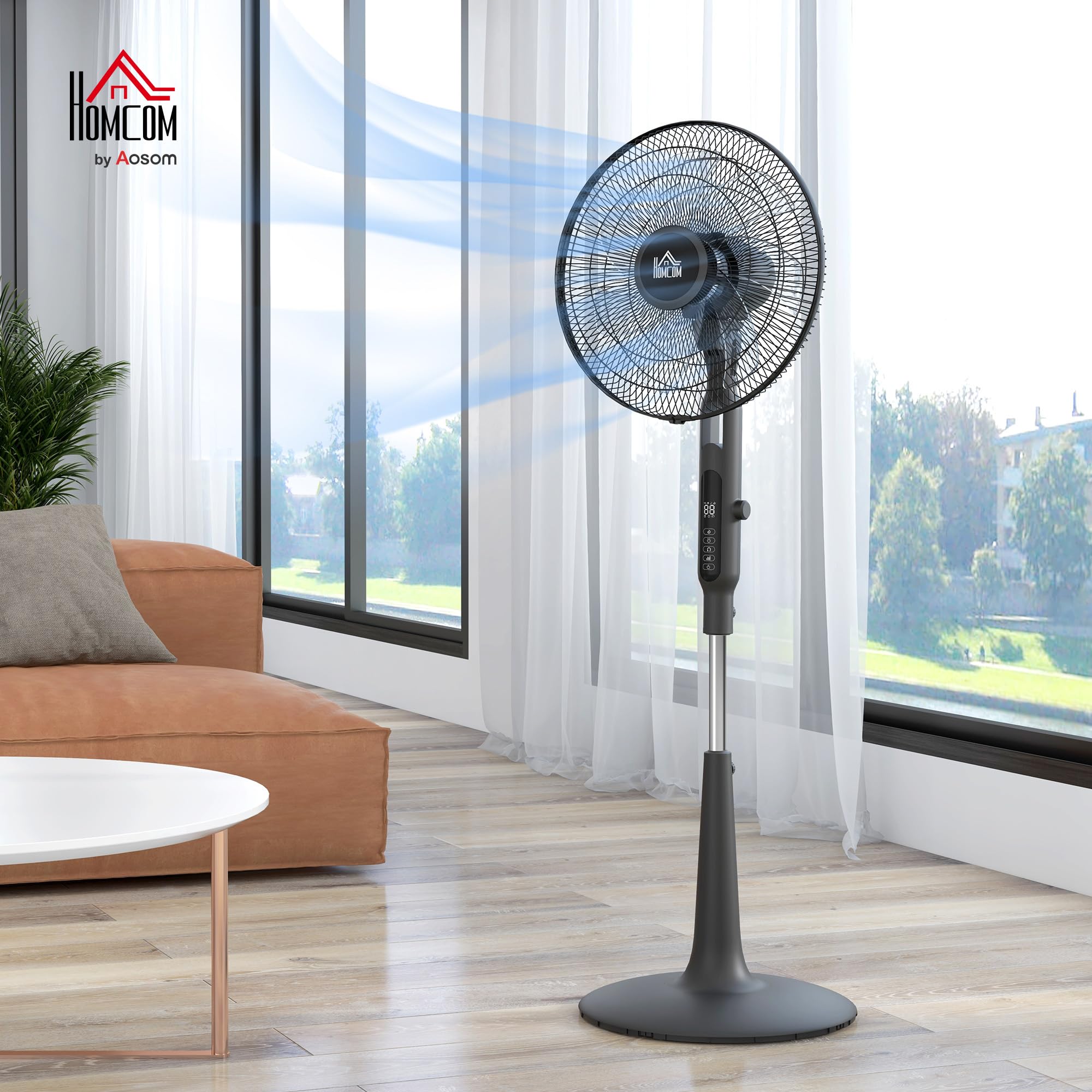 HOMCOM Ventilateur sur Pied Ø42cm Silencieux Télécommande Minuterie Noir | 40W, 3 Modes, 28 Vitesses, Fonction Anti-Moustique, Hauteur Réglable, Oscillant 75°