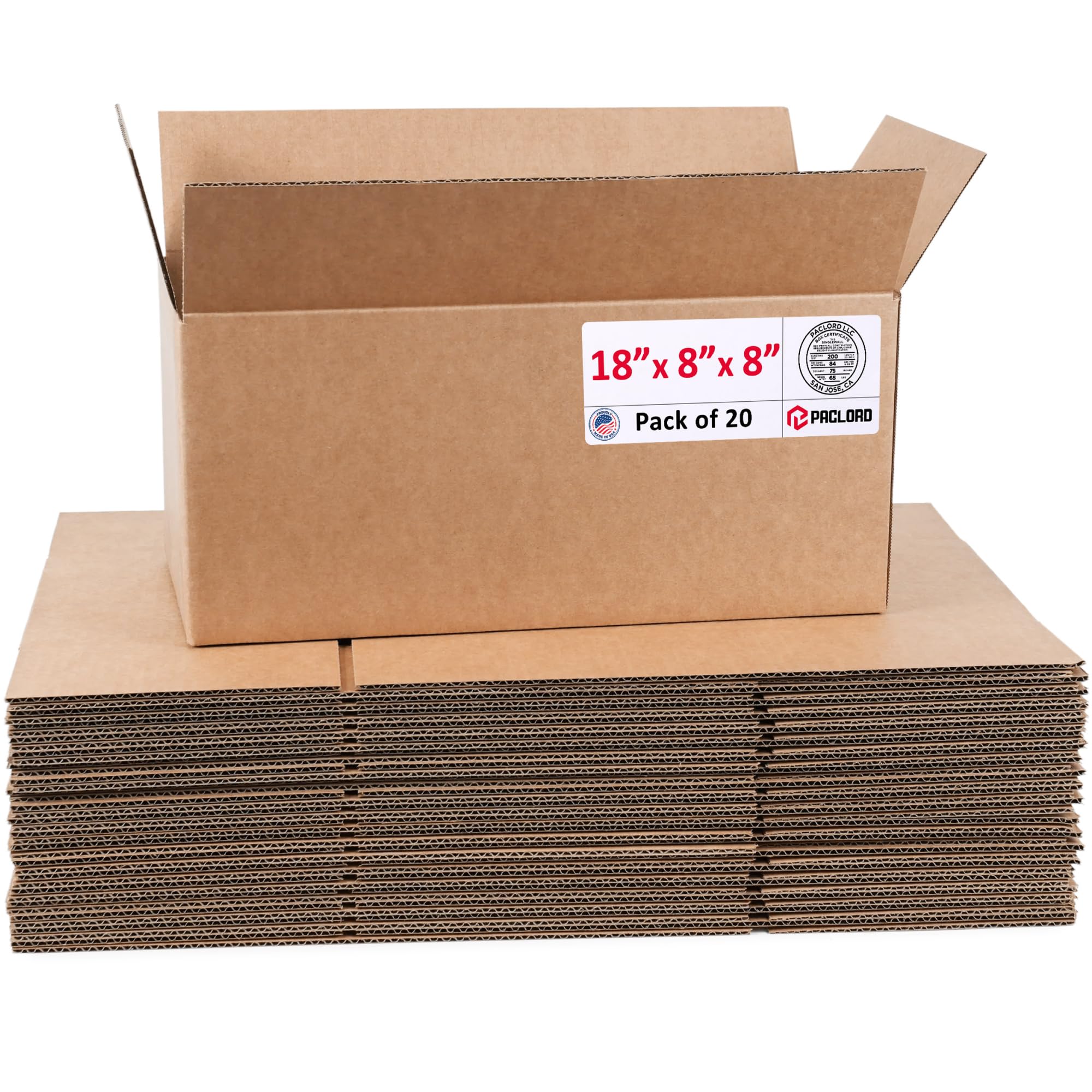 Long Cardboard Boxes 18"L x 8"W x 8"H (Pack of 20) - USA-Made Packing Boxes for Moving, Shipping, or Storage - USPS, UPS, FedEx Approved - Professional Packing Supplies for Moving | USA-Made Packing Boxes for Moving, Shipping, or Storage - USPS, UPS, FedEx Approved - Professional Packing Supplies