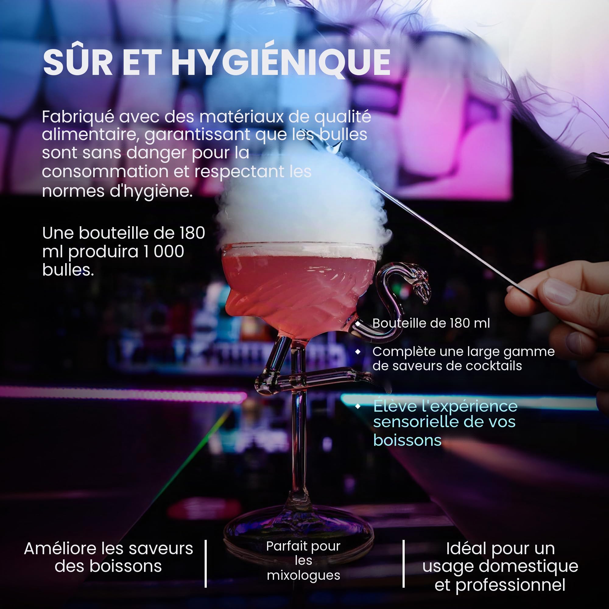 FLAVOUR BLASTER Mélange de bulles à cocktail comestible – 2 bouteilles de 180 ml | Mélange de pistolet à bulles végétalien et non toxique pour boissons | 1 000 bulles par bouteille | Cadeau de barman