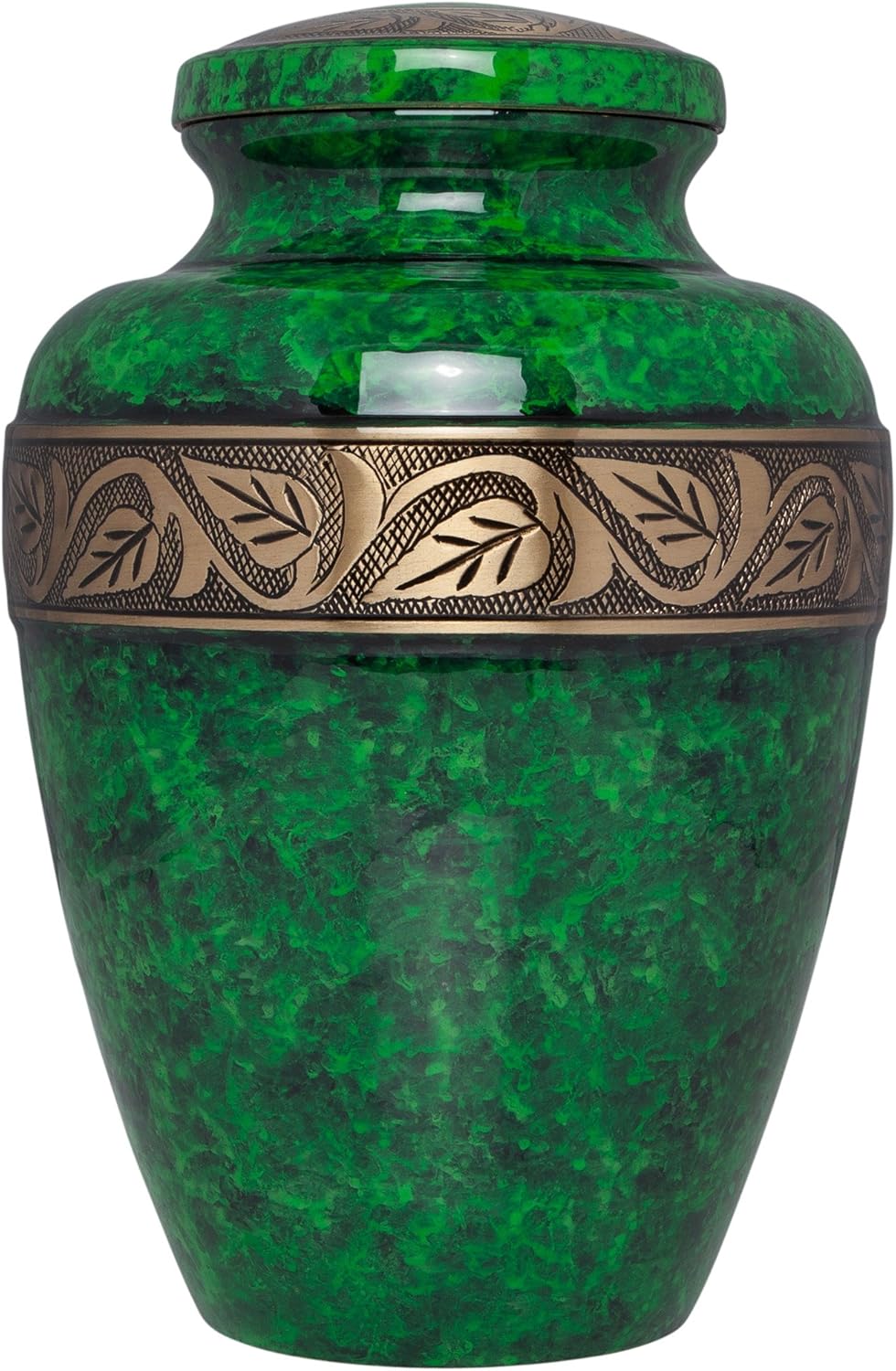 Green Cremation Urn - Funeral Urn for Human Ashes - Hand Made in Brass - Suitable for Cemetery Burial or Niche - Large Size fits Remains of Adults up to 200 lbs - Esmeralda