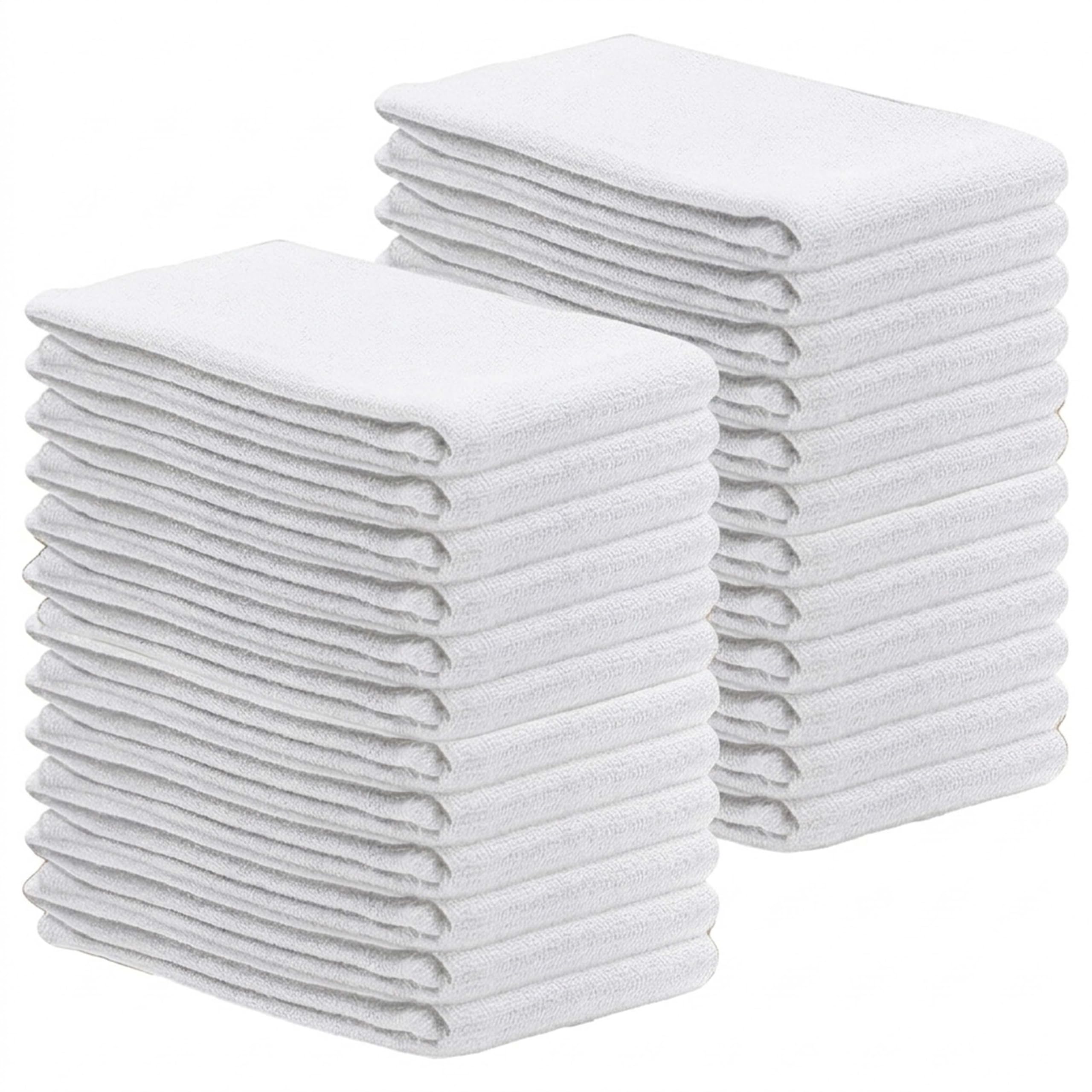 SupremePlus Premium White Huck Towels – (24 Pack) 15 x 30 inches 100% Cotton Bulk Towel for General Cleaning, Auto Shop, and Hospital Use, Super Absorbent, Machine Washable Cloth