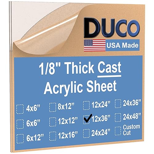Vista 14 de Duco - Hoja de acrílico fundido transparente hecha en Estados Unidos de 1/8 de pulgada de grosor, 12 x 36 pulgadas, paquete de 4 láminas