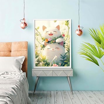 Reofrey Diamond Painting Diamond Art Cross Stitch Kitty Cat Animal Handmade Kit Full Paste Type Beading DIY Craft Kit Home Restaurant Rhinestone Home Wall Hanging Decoration 30x40cm