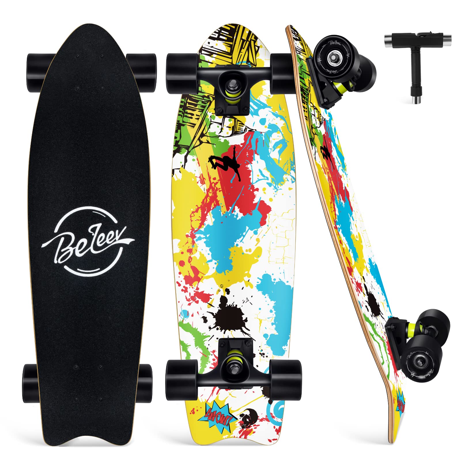 Buy Beleev Cruiser Skateboard, 27 x 8 inch Complete Skateboard for Kids
