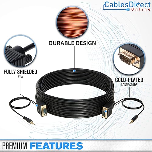 Miniatura 9 de Cables Direct Online Cable de monitor SVGA de 25 pies - macho a macho VGA a VGA 1080P para PC, proyector, portátil, TV