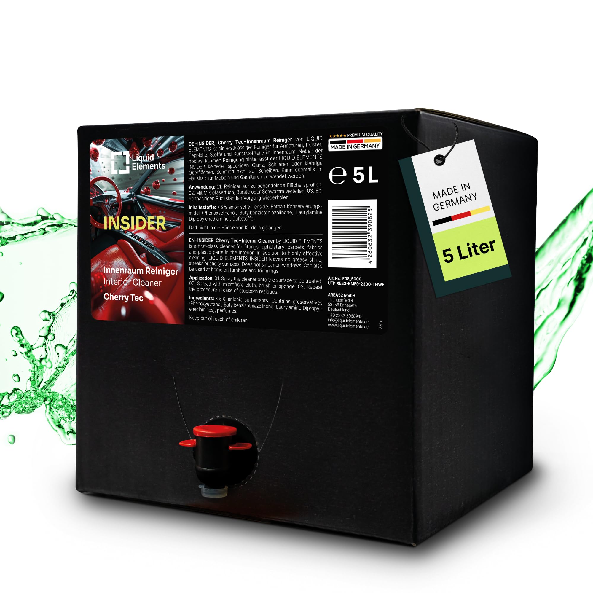 Liquid Elements Insider Innenraumreiniger 5L, Cherry Tec | Cockpit Reiniger für Kunststoff, Leder, Polster & Armaturen, Cockpitpflege Auto Innenraum