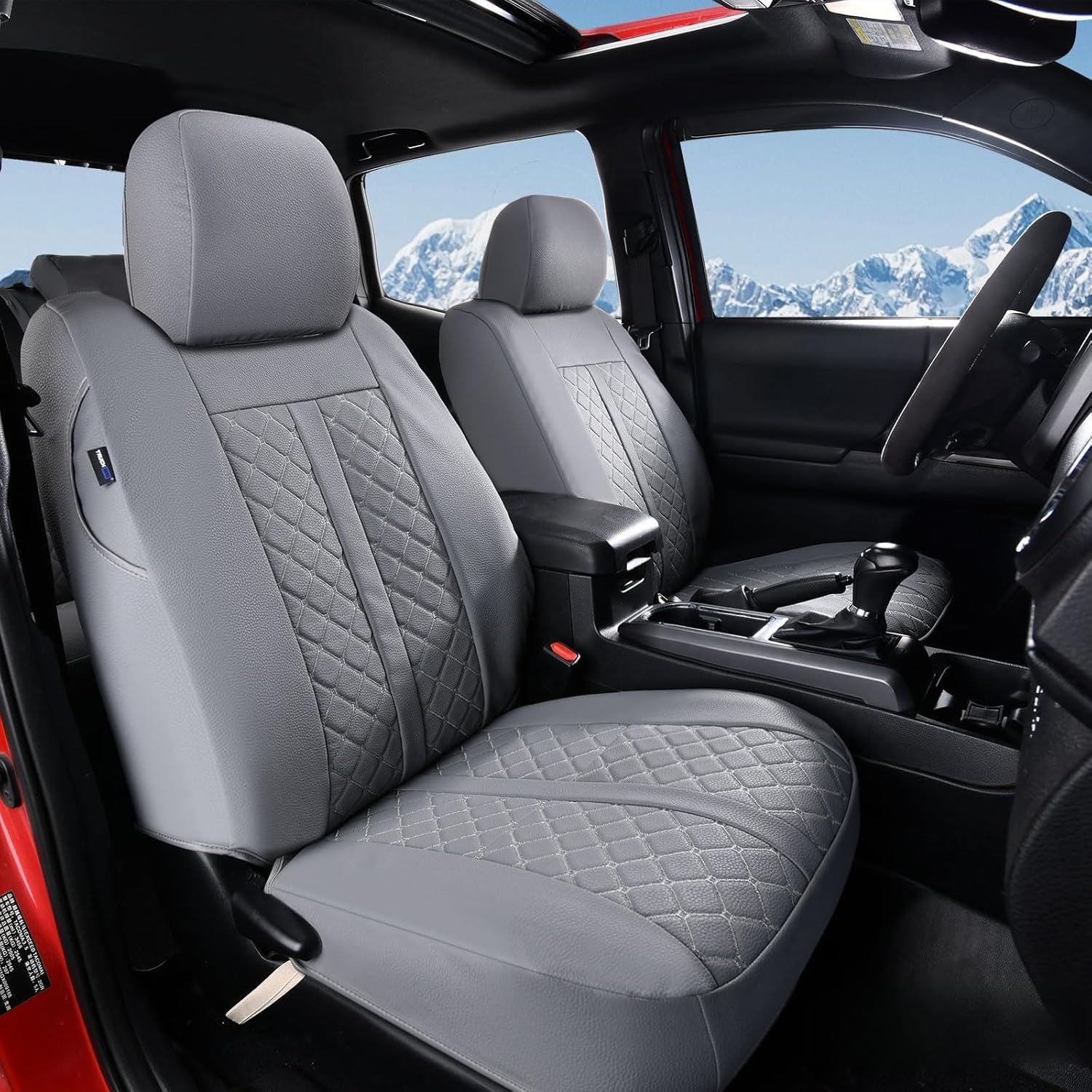 Truckiipa Tacoma Leather Seat Covers Front Pickup Truck Seat Covers Custom Fit for 2005-2015 Toyota Tacoma Double Crew Cab, Front Pair, Gray