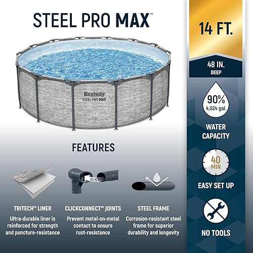 Miniatura 2 de Bestway Steel Pro MAX - Piscina sobre el suelo de 14 pies x 48 pulgadas, juego de piscina para exteriores con estructura de metal redondo con bomba