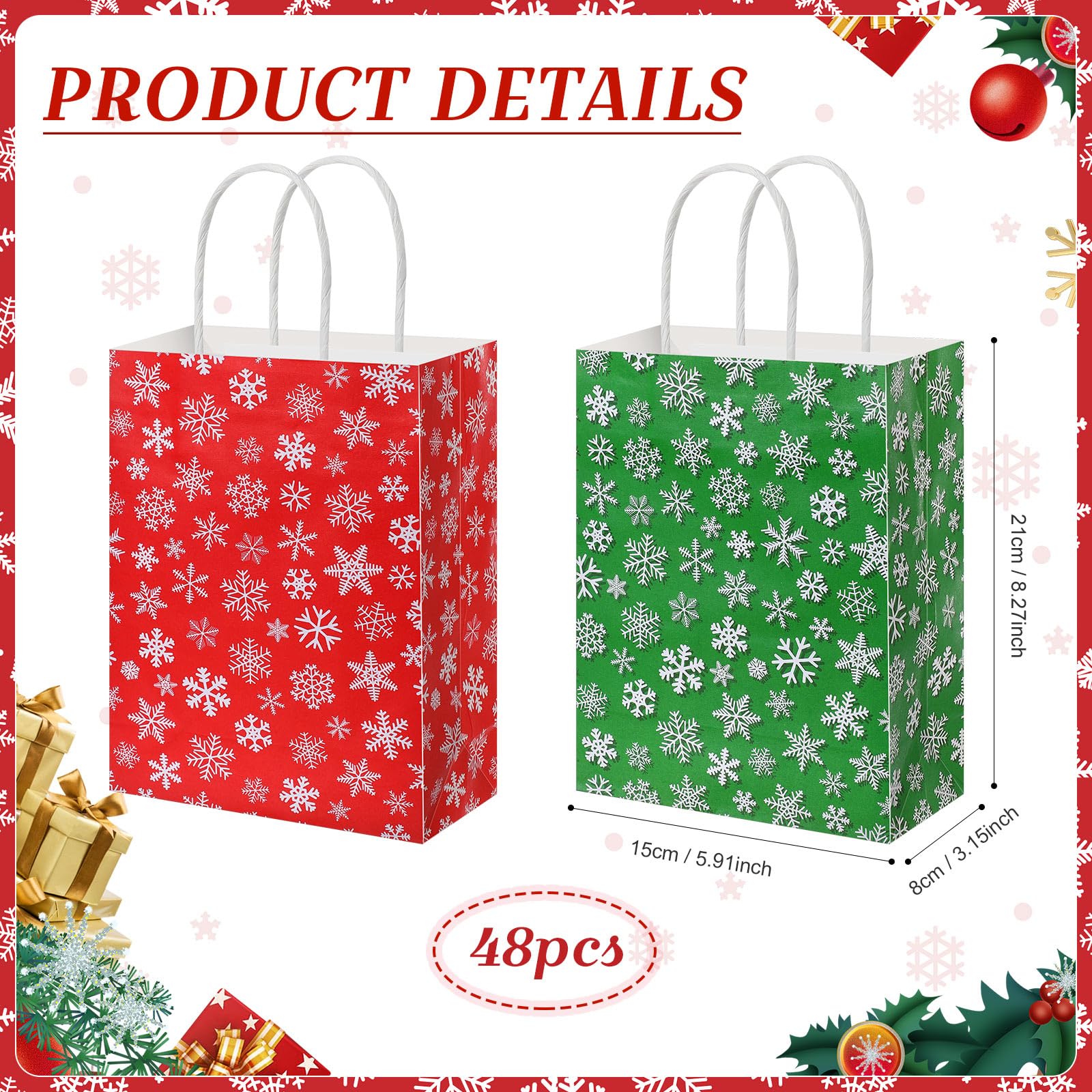 Trandraft 48 Pieces Christmas Gift Bags Bulk Snowflake Paper Gift Bags...