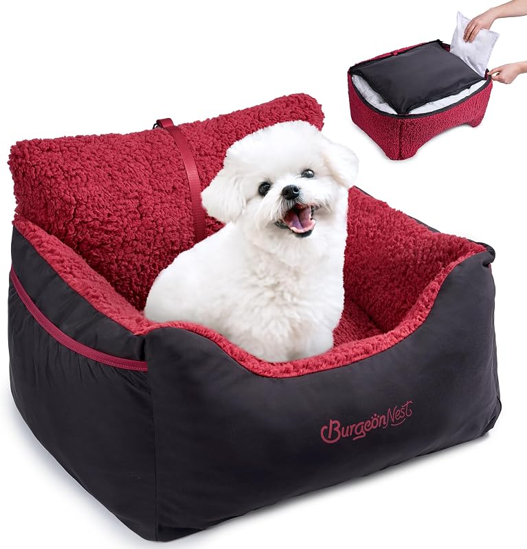 Assento Elevatório para Cães Pequenos e Gatos BurgeonNest em Tecido Oxford, Preto e Vermelho