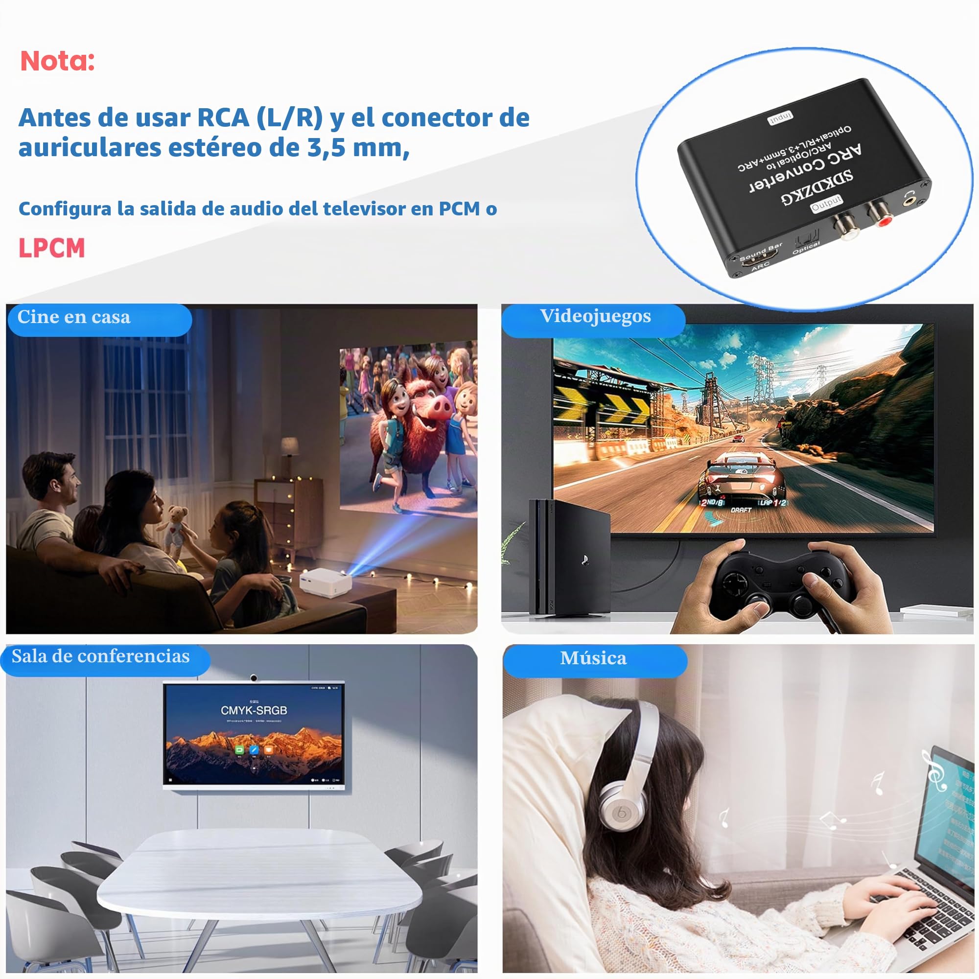 Convertidor DAC de 192 KHz, adaptador extractor de audio HDMI ARC, HDMI/Digital óptico Toslink SPDIF a Toslink óptico analógico SPDIF, ARC, L/R o jack estéreo de 3.5 mm para amplificador de TV