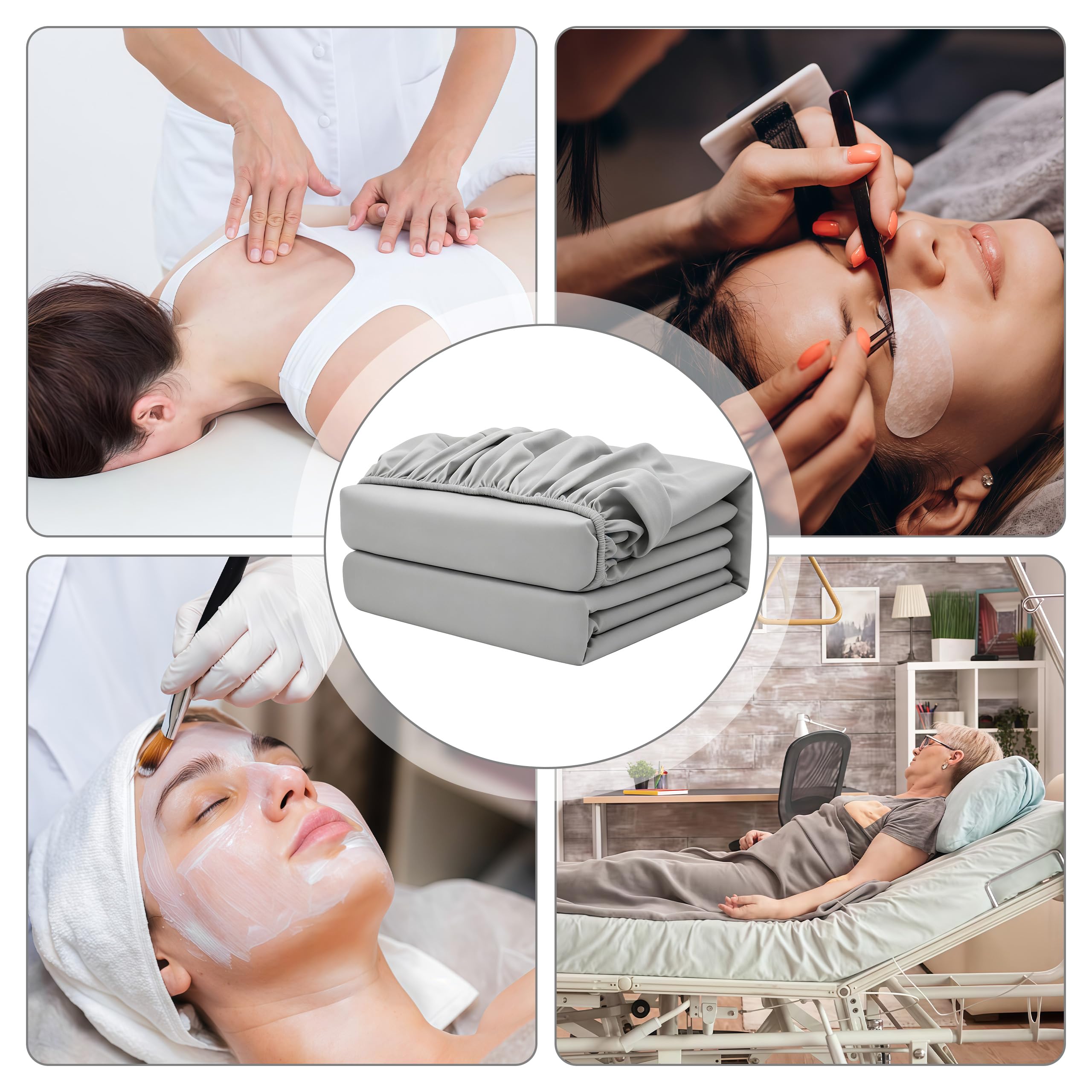 2 Stück Spannbezug für Massageliegen mit Loch, Waschbar, aus Strapazierfähigem Material, für Kosmetik-Tische, Spa, Schönheits, Grau, 80 x 190 cm