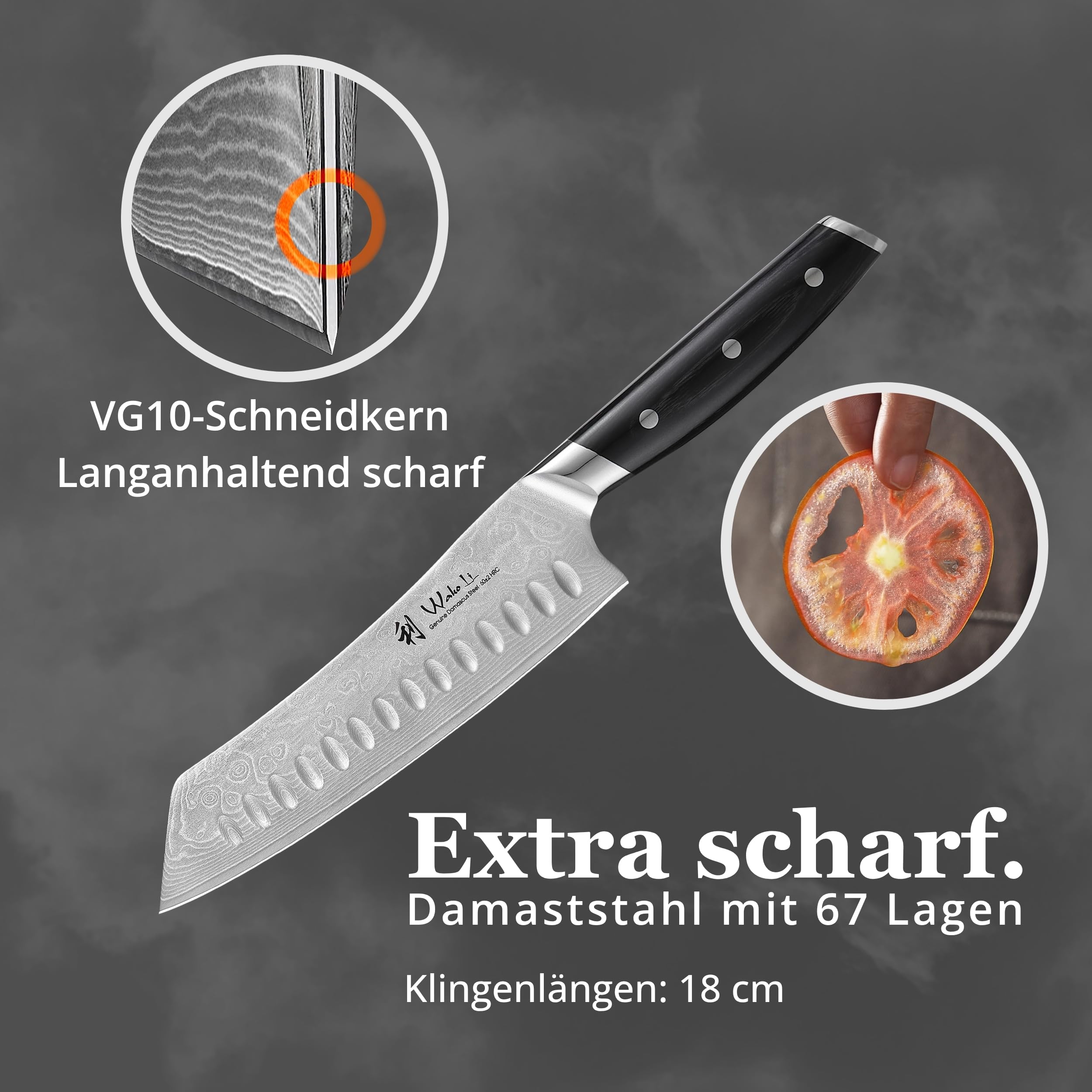 Wakoli ISHI Kochmesser Bunka 18 cm aus 67 Lagen Damaststahl mit VG10-Kern