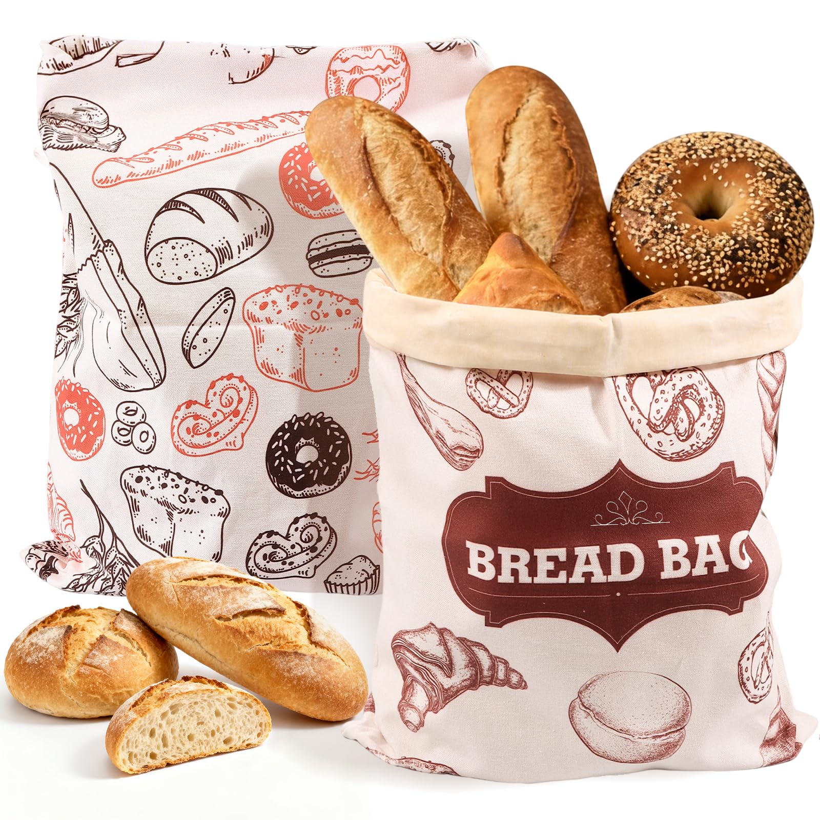 Lot de 2 sacs à pain en cire d'abeille, extra larges, 43,2 x 33 cm, réutilisables pour pain au levain fait maison pour garder au frais