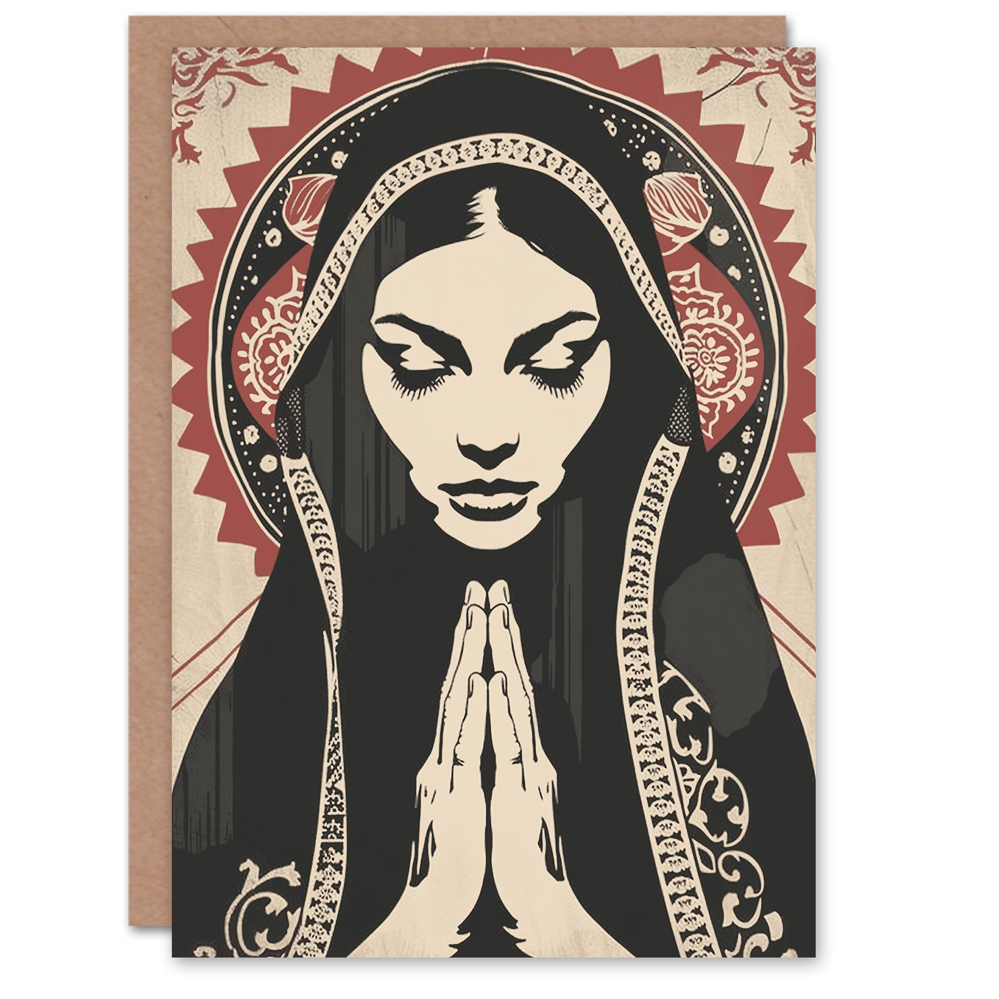 Artery8 Lady in Prayer Artwork Catholic Peace Symmetry Greeting Birthday Card Him Her All Blank