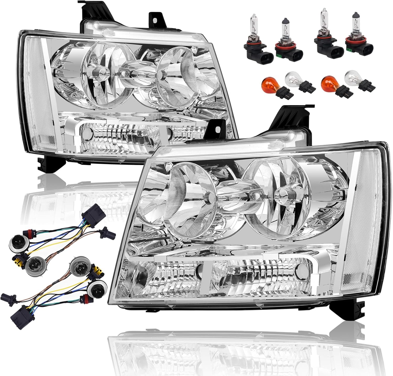 APSVE Clear Housing Headlights Assembly for 2007-2014 Chevy Tahoe Suburban, 07-13 Avalanche Headlamp Replacement