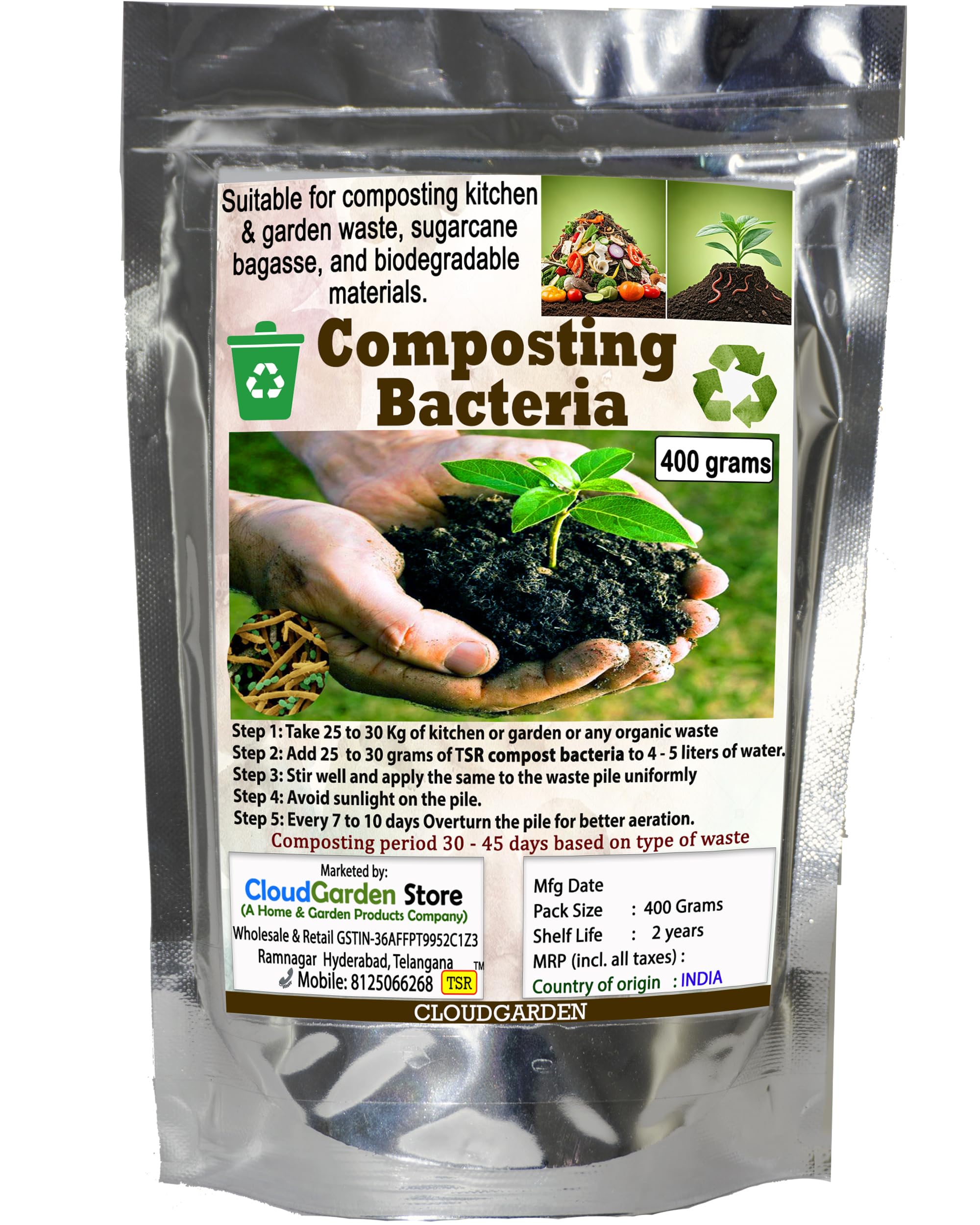 Compost Culture Powder 400g – Natural Compost Additive and Soil Conditioner for Kitchen Waste and Home Composting, Supports Organic Matter Breakdown