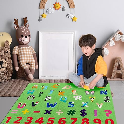 Miniatura 5 de PLIGREAT Juego de letras de fieltro de aprendizaje, tablero de actividades de pared grande, letras ABC, números, símbolos, guión gráfico para
