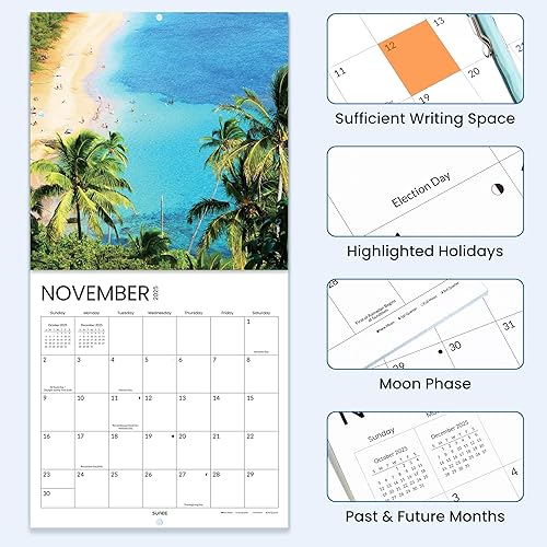 Miniatura 4 de SUNEE Calendario de pared 2026 2025-2026 de 12 x 12 pulgadas con 16 meses de septiembre de 2025 a diciembre de 2026, calendario de pared grande de