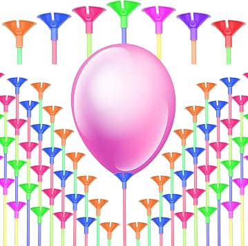 PROLOSO 200 Pcs Balloon Sticks with Cups Bulk Balloon Stakes for Wedding Party Decors Multicolored