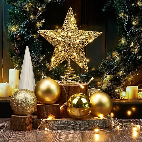 Miniatura 9 de Emopeak 20 LED Christmas Tree Topper, 8 Inch Indoor Iron Art Star Treetop Light, Two Modes (Keep Light ONFlash) (Red, 8"20CM)