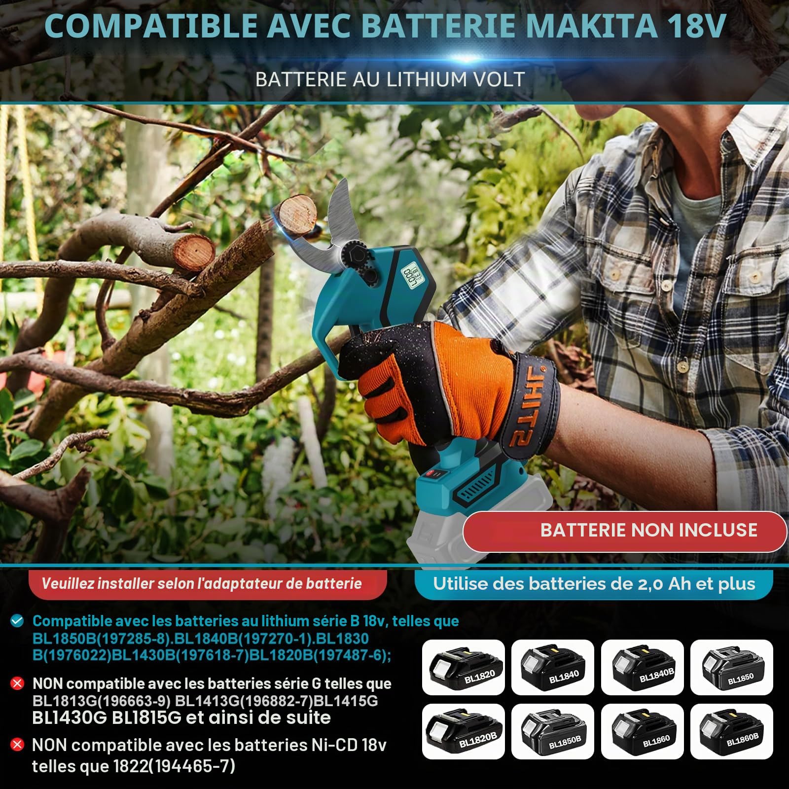 Sécateur télescopique sans fil télescopique pour Makita 18V (sans batterie