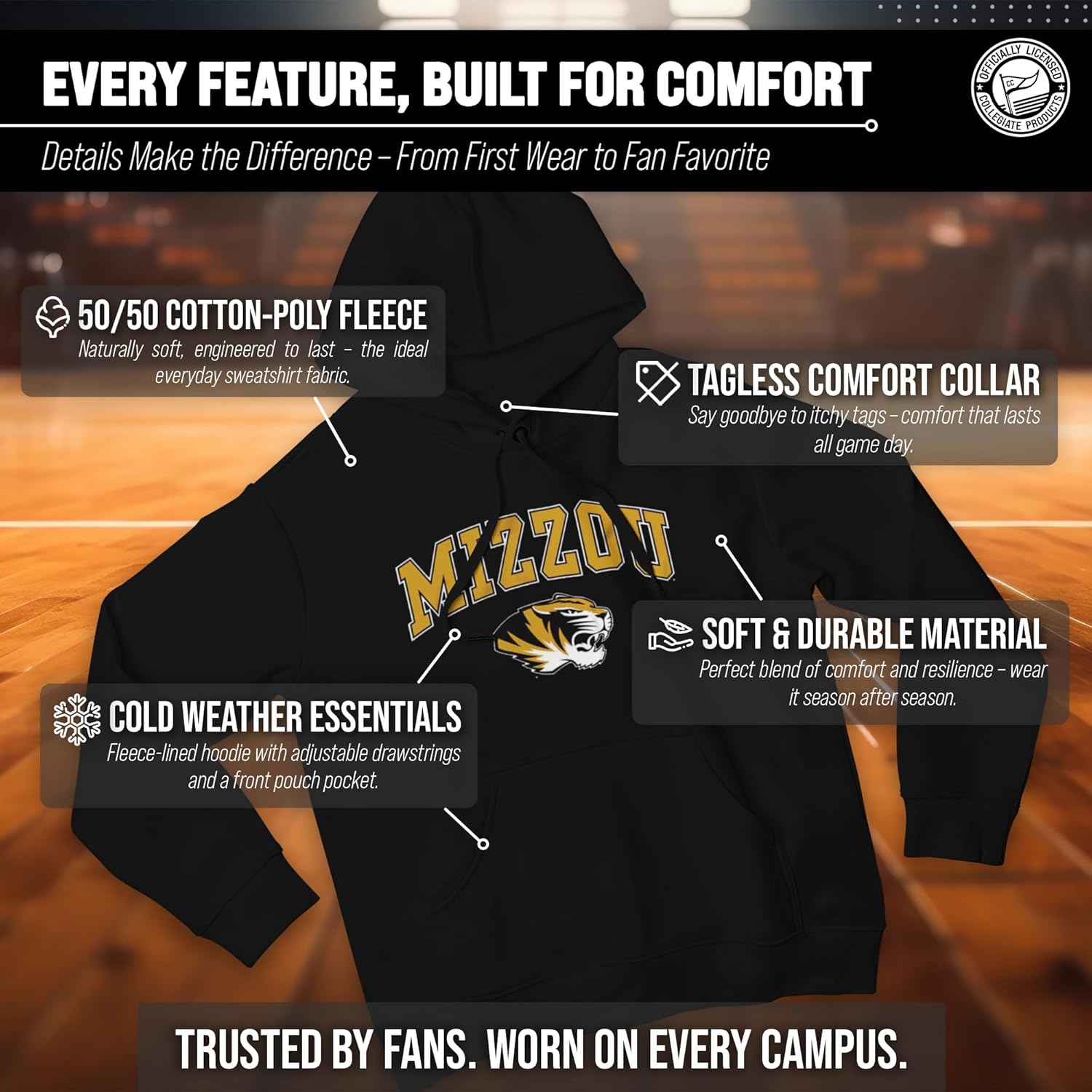 Campus Colors Long Sleeves NCAA Adult Arch & Logo Gameday Unisex Hooded Sweatshirt - Image 3